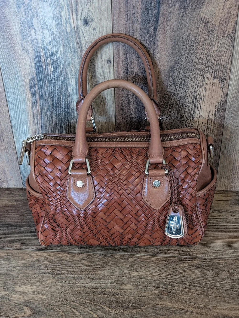 Cole Haan Woven Leather Satchel Boston Handbag           M354